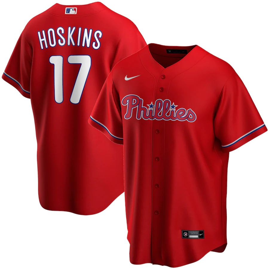 Youth Philadelphia Phillies #17 Rhys Hoskins Nike Red Alternate Replica Player MLB Jerseys->youth mlb jersey->Youth Jersey